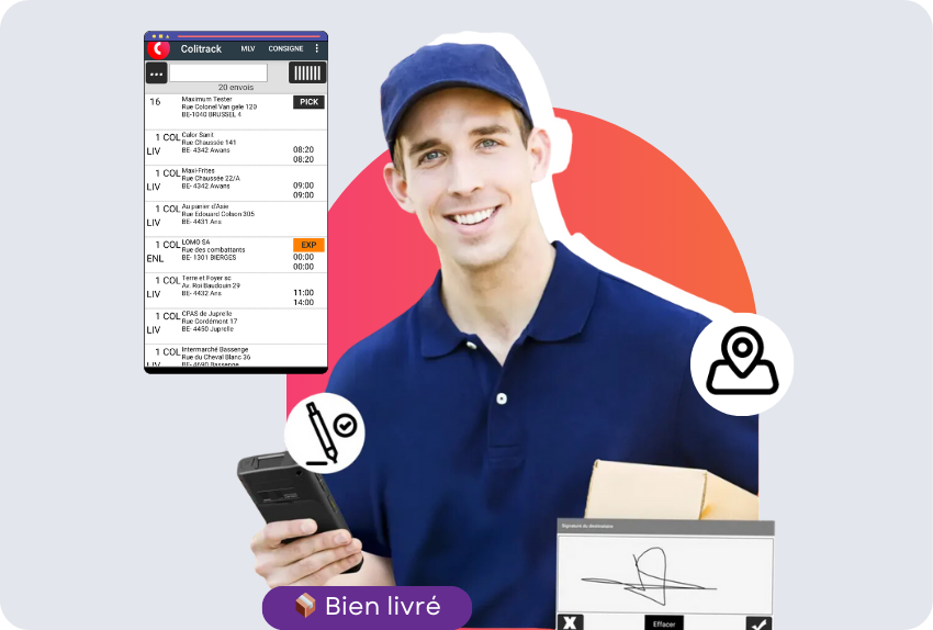 Stopack mobile (18) Chauffeur professionnel en livraison avec un colis et un scanner